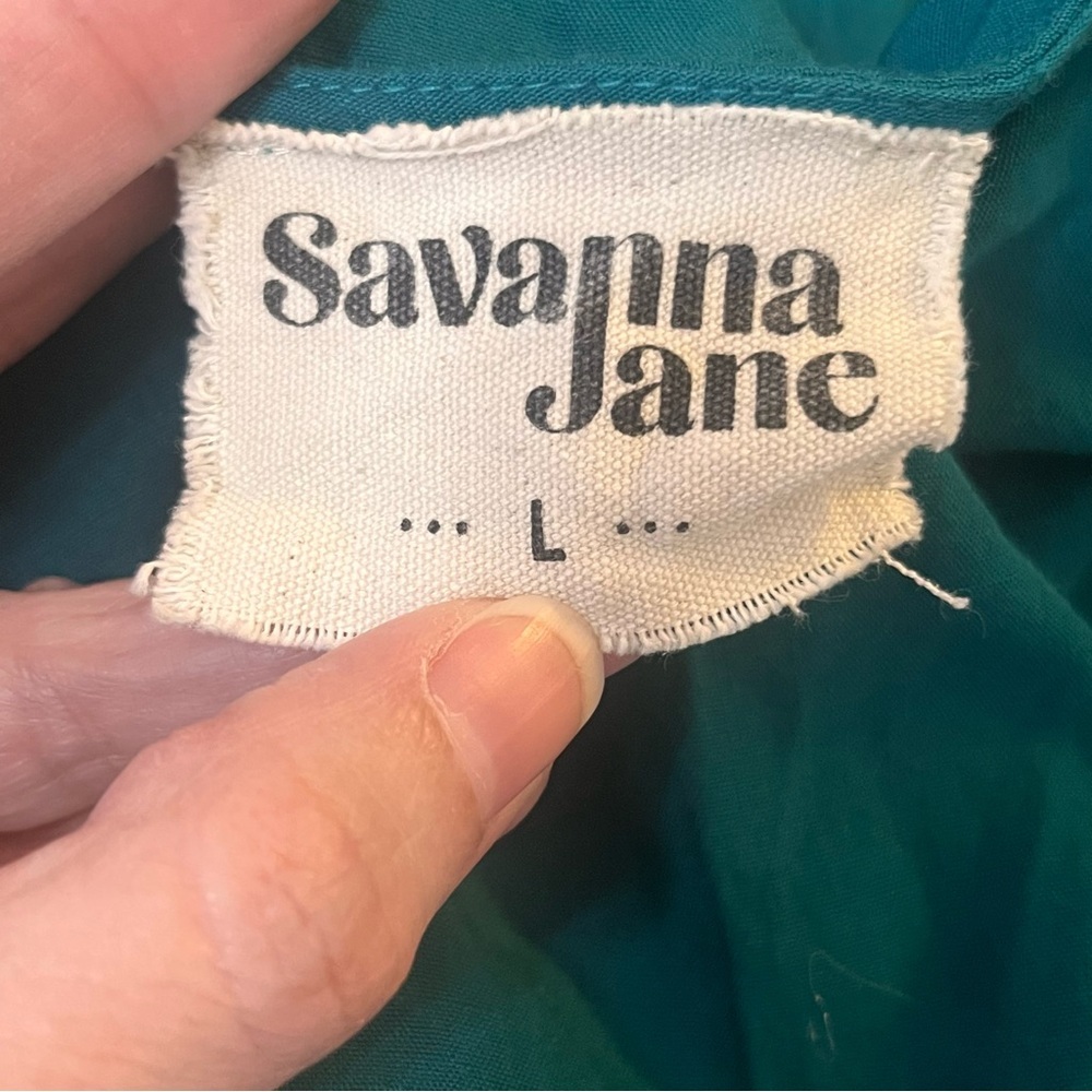 Savanna Jane Blouse Sz L Rayon Embroidered Boho Peasant Cottagecore Floral Teal - Picture 8 of 9